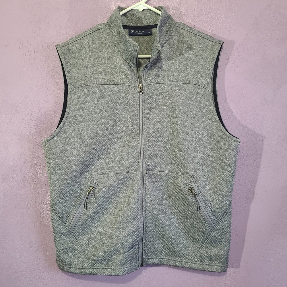 Cremieux Classics Vest Mens Large Grey Excellent Full Zip Mock Neck Knit Layer